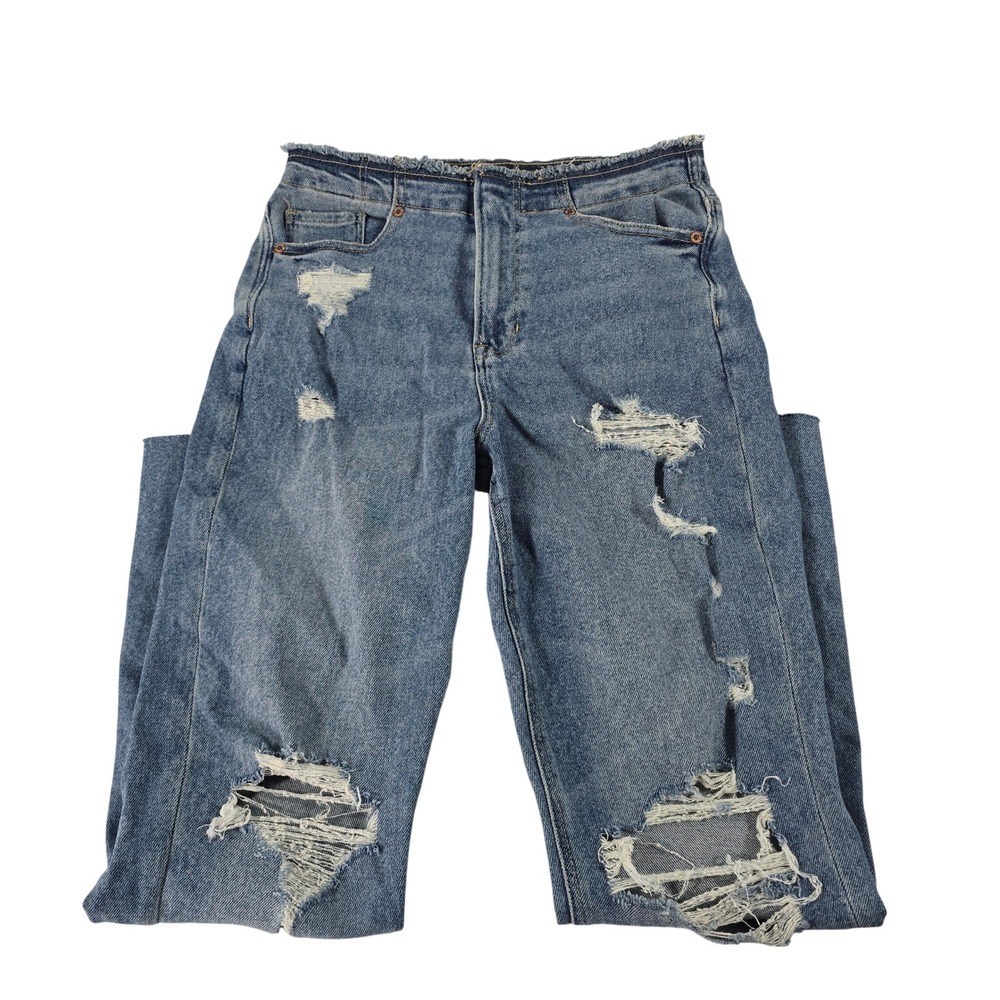 American Eagle Mom Jean Womens 4 Regular Distressed High Rise Ripped Medium Wash